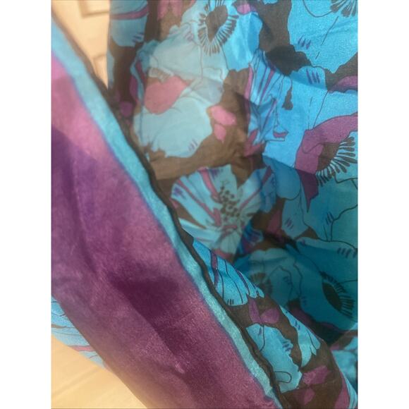 80s Silk 28” Square Scarf Blue Purple Black Hand Rolled Hem - Picture 4 of 7